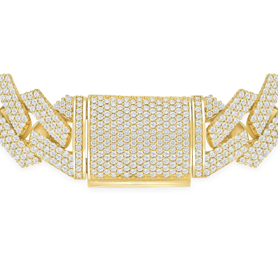 Fully Iced Out Box Lock Cuban Bracelet in 18K Gold