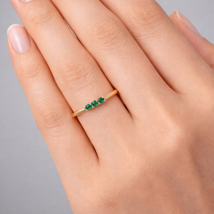 Trilogy Round Emerald Ring in 14K Yellow Gold