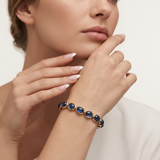 Midnight Oval Sapphire Hoop Earrings in 14K Yellow Gold