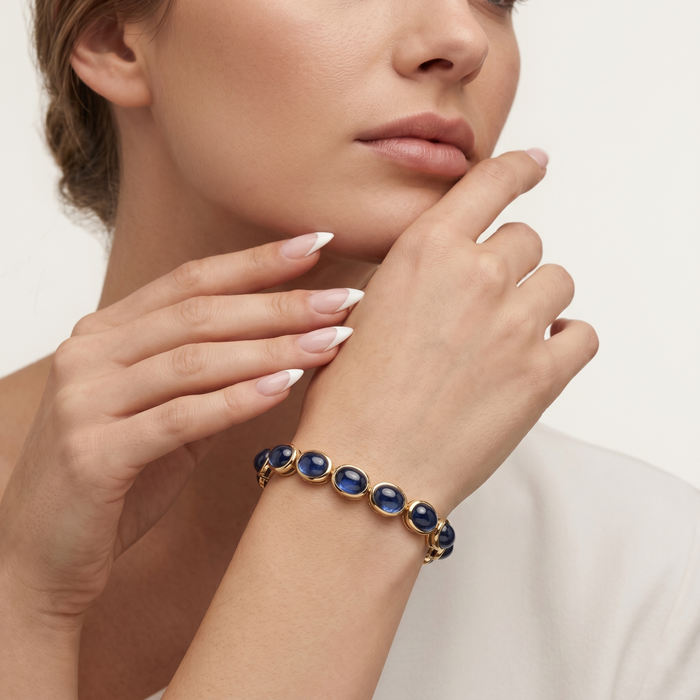 Midnight Oval Sapphire Hoop Earrings in 14K Yellow Gold