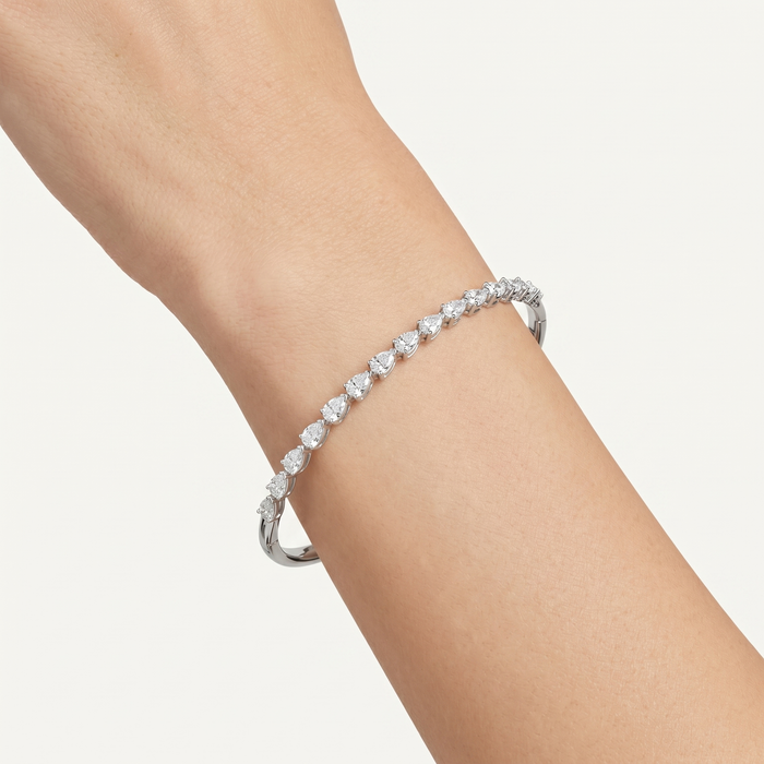 Pear Cut Diamond Cluster Bangle Bracelet in 18K White Gold