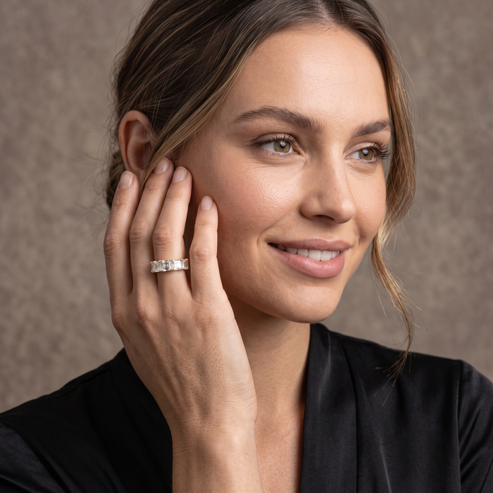 Asscher Cut Eternity Band Ring in 14K Gold