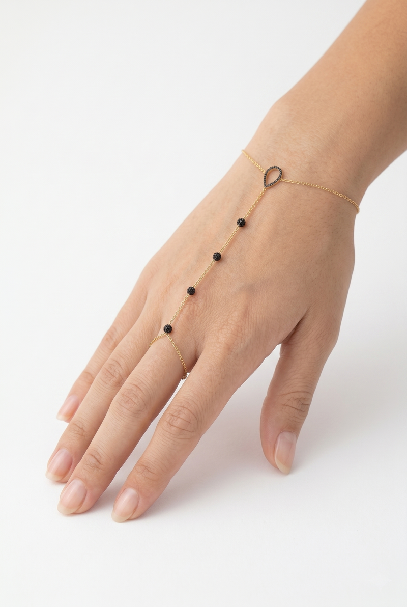 Midnight Mirage 14K (or 18k upon request) Yellow Gold Hand Chain Bracelet