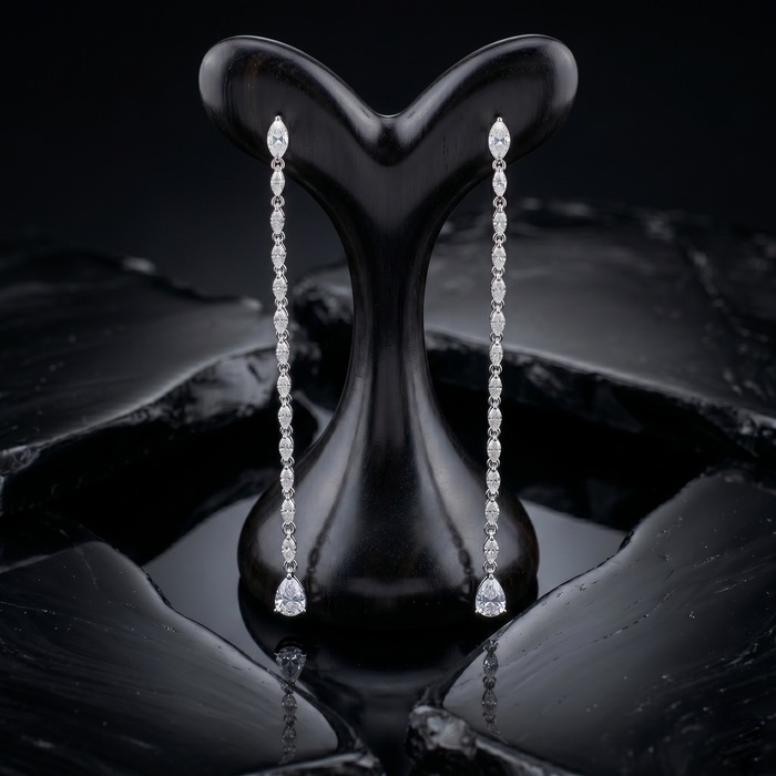 Pear Shape Diamond Drop Earrings in 14K White Gold