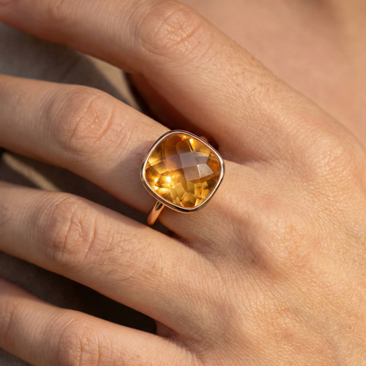 Citrine Cushion Cut 14K Gold Ring