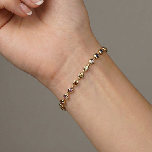 Aurora Spectrum Gemstone 14K Yellow Gold Station Bracelet