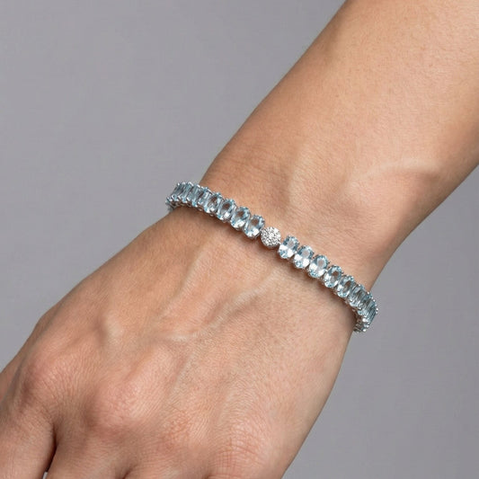Aquamarine & Diamond 14K White Gold Tennis Bracelet