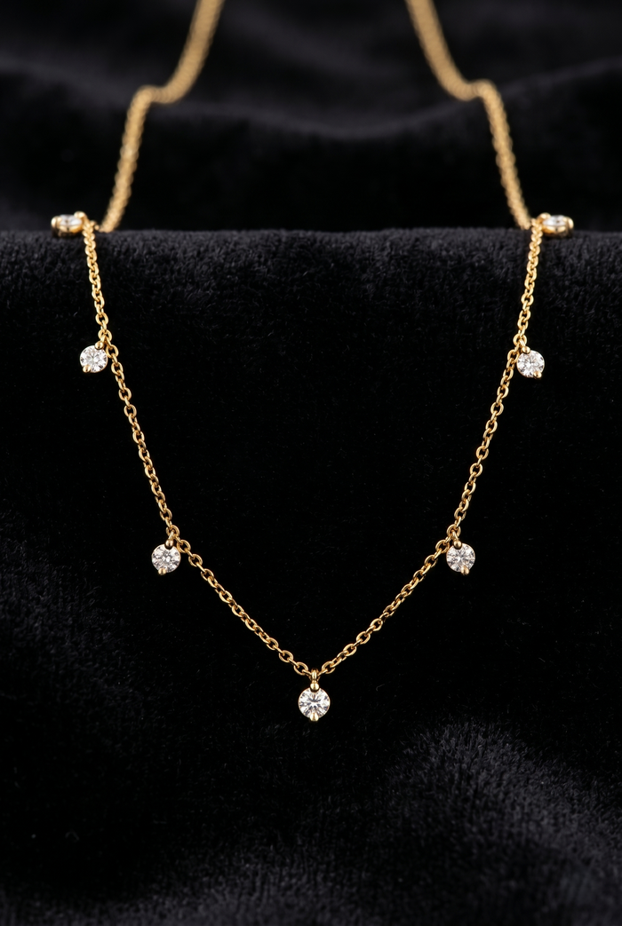 Dainty Pear Cut Diamond Drop Necklace in 14K Yellow Gold