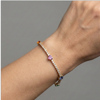 Colourful Heart 14K Yellow Gold Diamond Bracelet