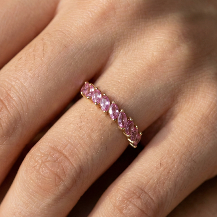 Chic Marquise Pink Sapphire 14K Gold Ring