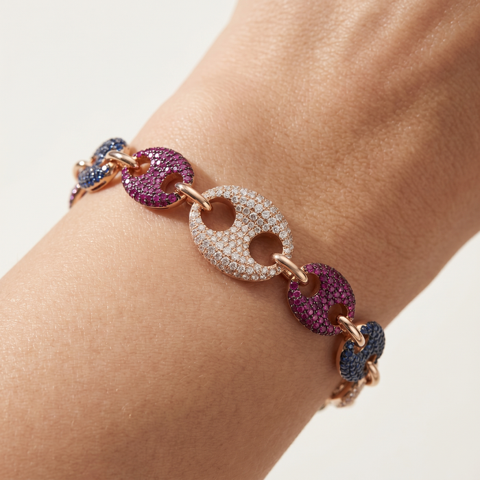 Prism Links Multi Gemstone Chain Bracelet in 14K Gold