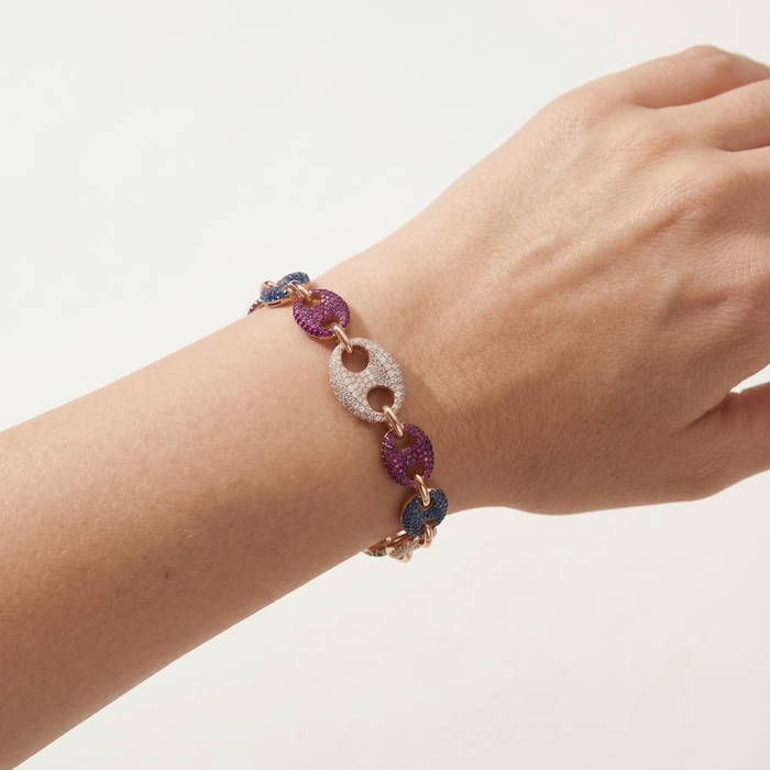 Prism Links Multi Gemstone Chain Bracelet in 14K Gold