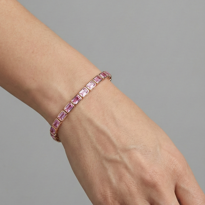 Emerald Cut Pink Sapphire 14K Gold Tennis Bracelet
