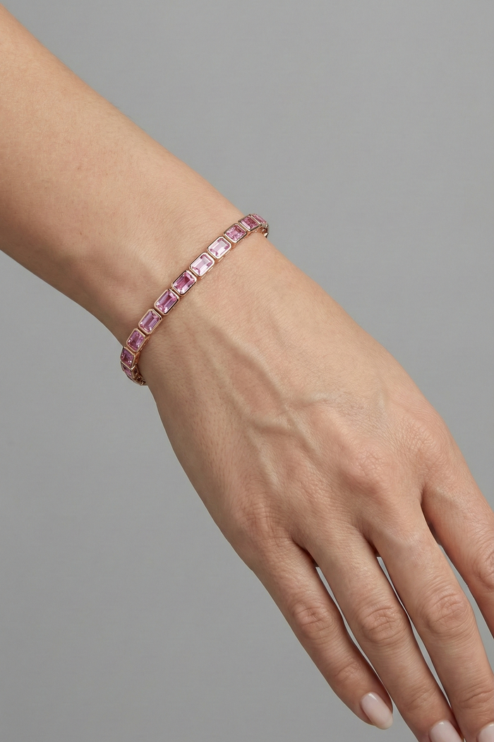 Emerald Cut Pink Sapphire 14K Gold Tennis Bracelet