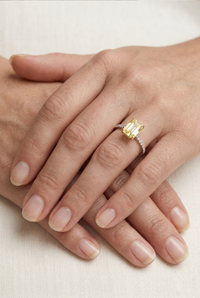 Yellow Emerald Cut Micro Pave 14K (or 18k upon request) Gold Engagement Ring