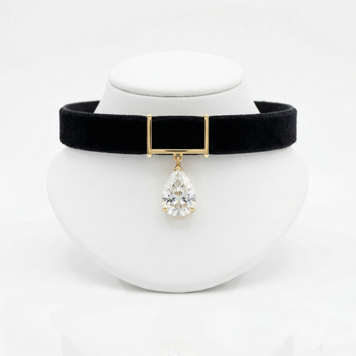 Midnight Velvet Pear Diamond Drop Choker 14K Necklace