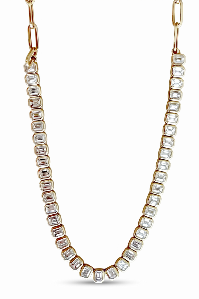 Emerald Cut Diamond Tennis Link Choker in 14K Yellow Gold