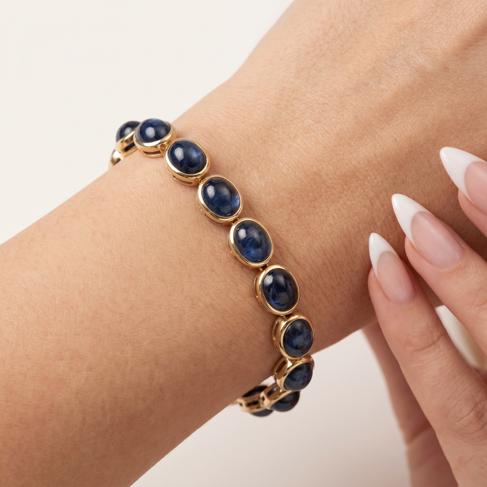 Midnight Oval Sapphire Hoop Earrings in 14K Yellow Gold