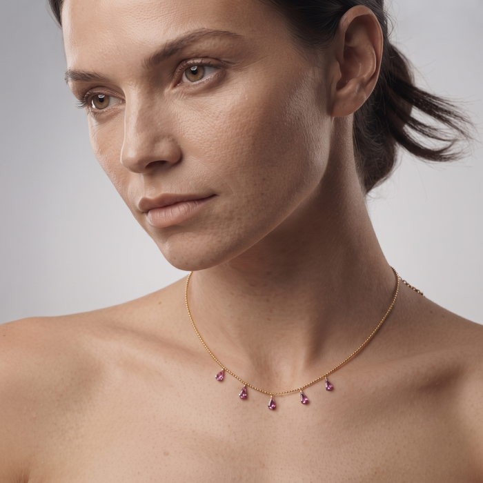 Station Ball Chain Diamond Necklace in 14K Yellow Gold