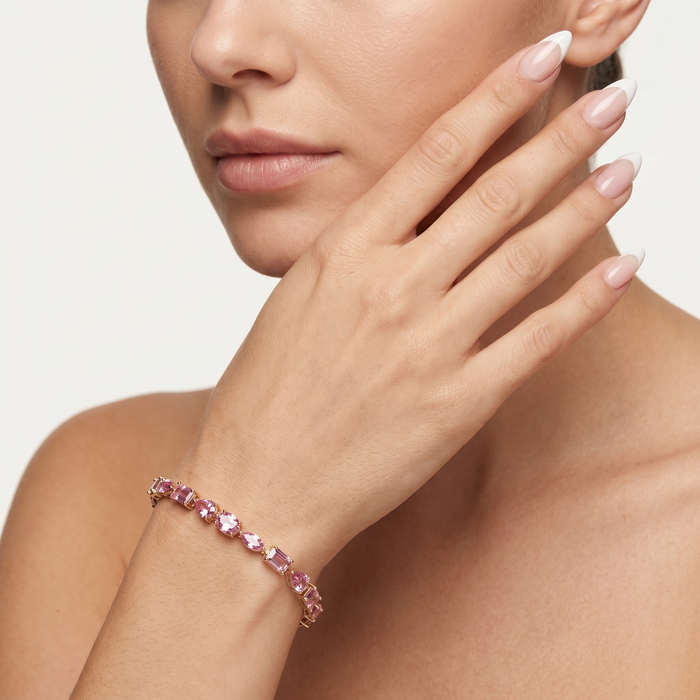 Exquisite Pink Sapphire 14K Yellow Gold Tennis Bracelet
