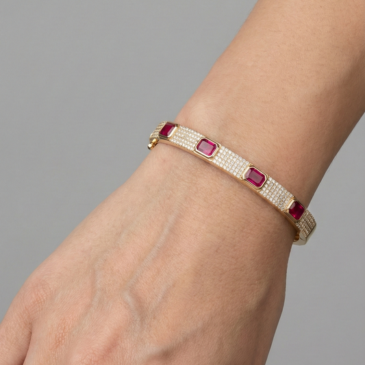 Elegant Ruby and Diamond 14K Yellow Gold Bracelet