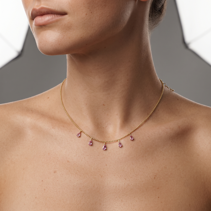 Station Ball Chain Diamond Necklace in 14K Yellow Gold