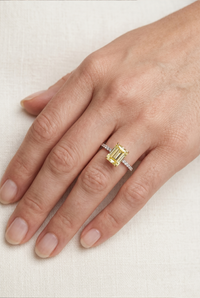 Yellow Emerald Cut Micro Pave 14K (or 18k upon request) Gold Engagement Ring