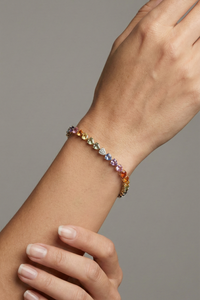 Celestial Heart Rainbow Sapphire & Diamond 14K Gold Tennis Bracelet