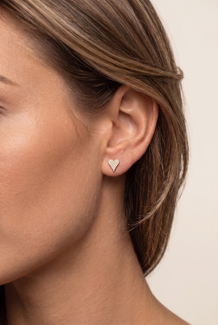 Heart Shape Diamond Stud Earrings in 14K Yellow Gold