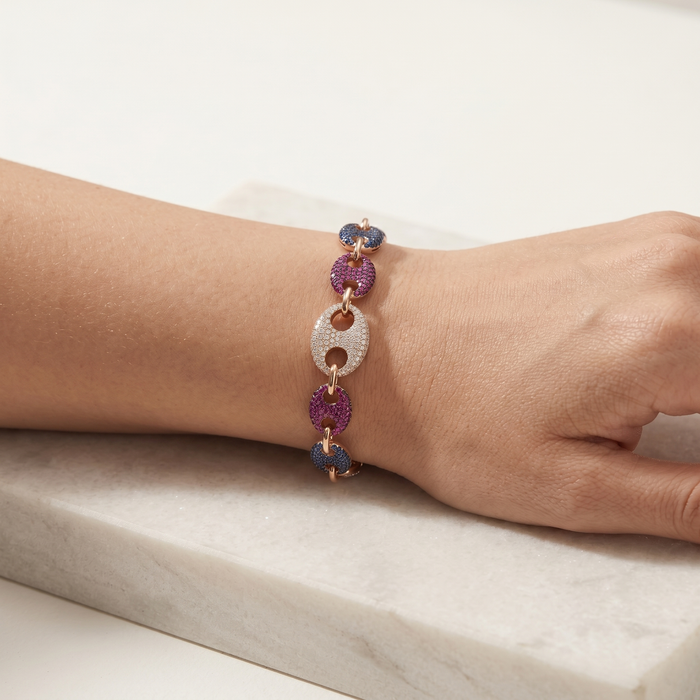 Prism Links Multi Gemstone Chain Bracelet in 14K Gold