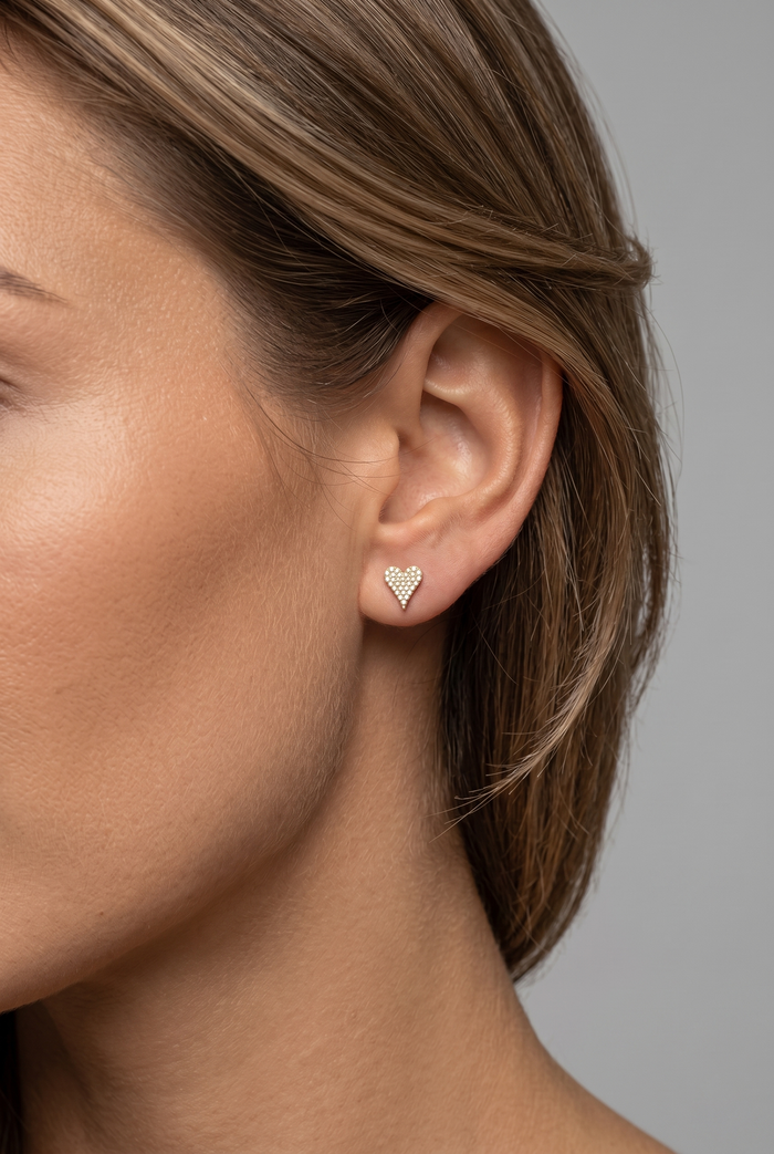 Heart Shape Diamond Stud Earrings in 14K Yellow Gold