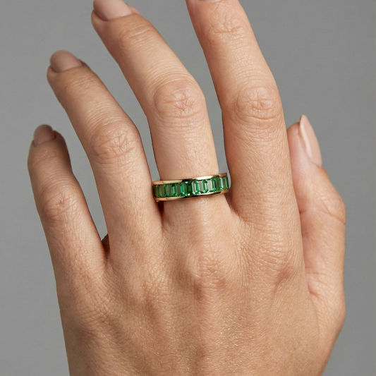 Verdant Aura 14K Gold Emerald Eternity Band Ring