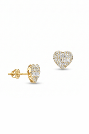Pave Diamond Heart 14K (or 18k upon request) Yellow Gold Stud Earrings