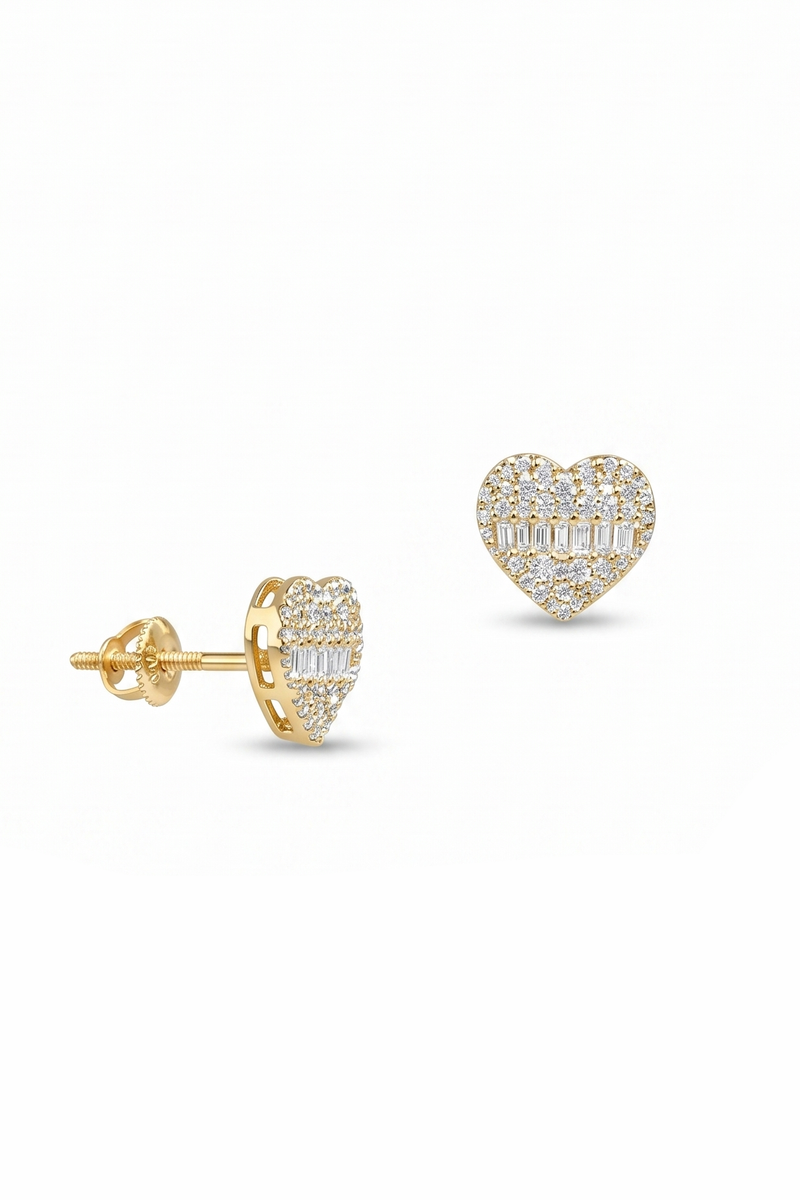 Pave Diamond Heart 14K (or 18k upon request) Yellow Gold Stud Earrings