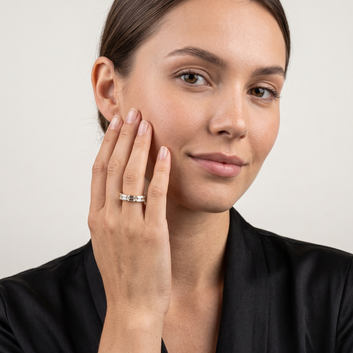 V Prong Emerald Cut Diamond Ring in 14K Gold