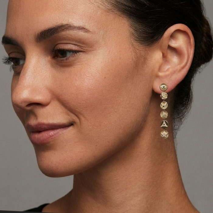 Celestial Medallion Charm Drop Earrings in 14K Yellow Gold