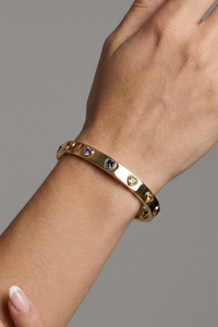 Amour Heart Sapphire Hinged Bangle in 14K Yellow Gold