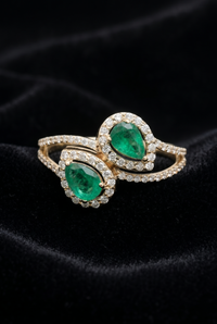 Twin Pear-Cut Emerald 14K (18K Custom) Yellow Gold Diamond Bypass Ring