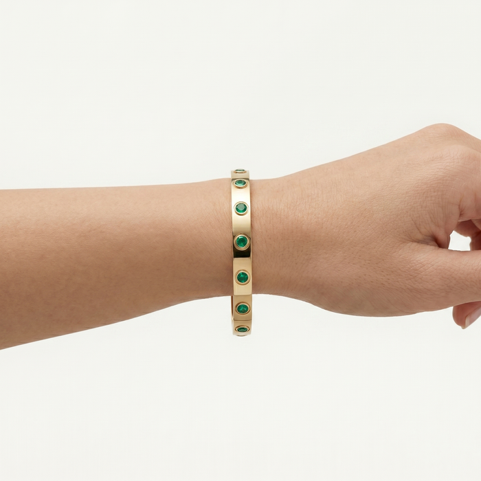 Emerald Bezel-Set 14K Yellow Gold Bangle Bracelet