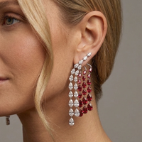 Ruby Red & White 14K White Gold Drop Earrings