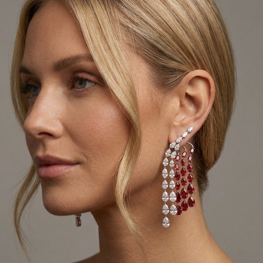 Ruby Red & White 14K White Gold Drop Earrings