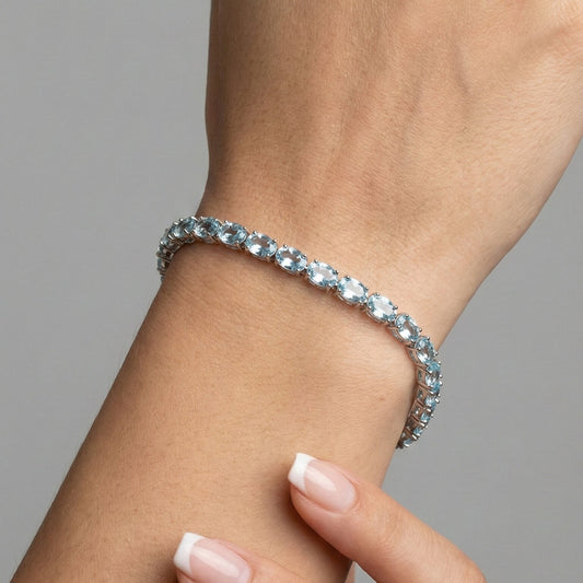 Blue Topaz 14K White Gold Tennis Bracelet