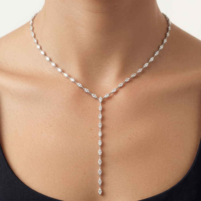 Moon Lariat Diamond Necklace in 18K White Gold