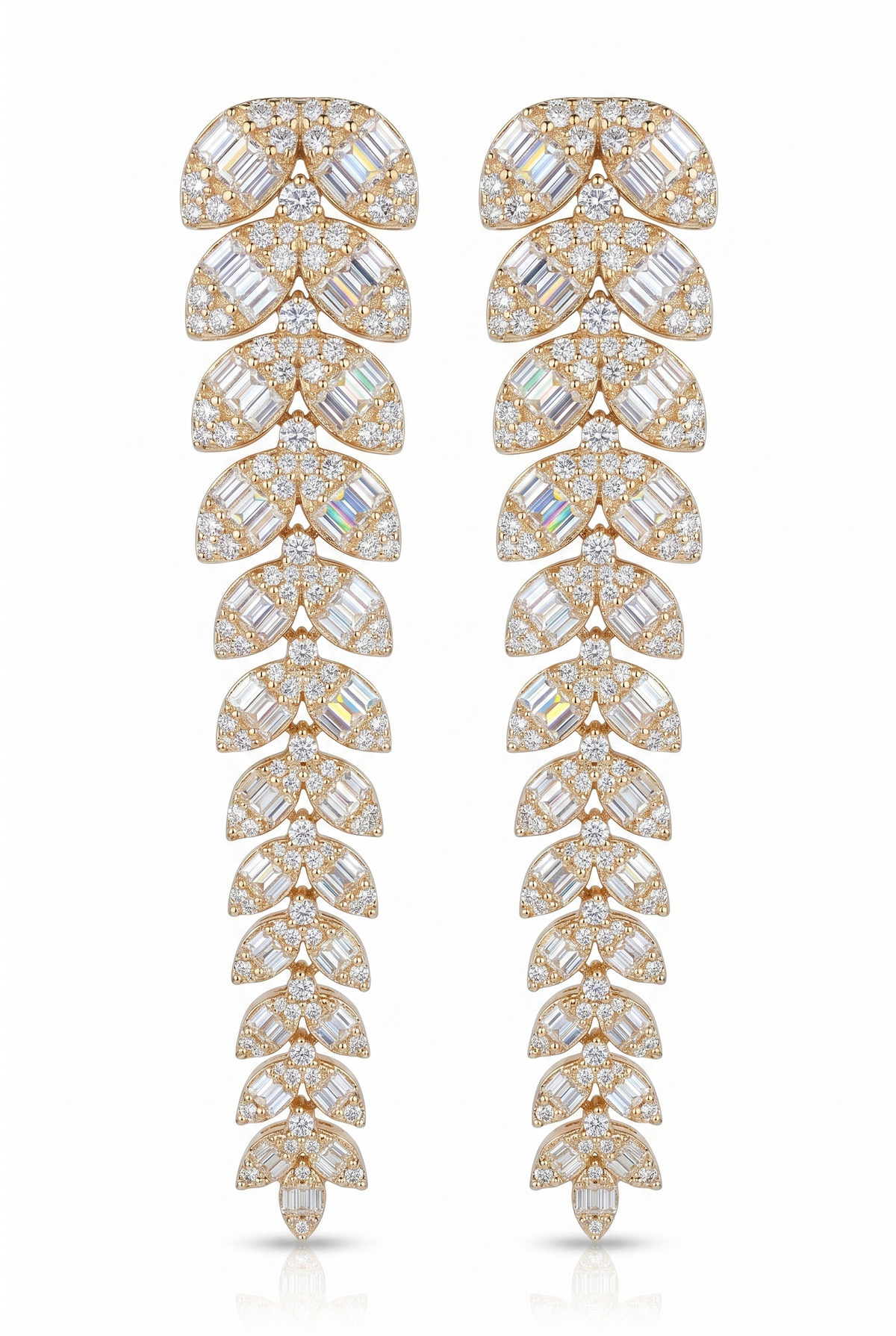 Small Leaf Long Drop Earrings in 14K Yellow Gold