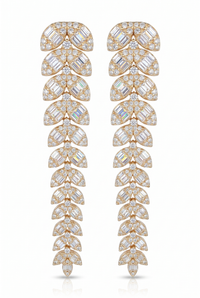 Small Leaf Long 14K (or 18k upon request) Yellow Gold Drop Earrings