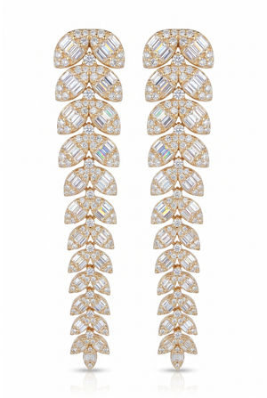 Small Leaf Long 14K (or 18k upon request) Yellow Gold Drop Earrings