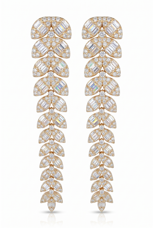 Small Leaf Long 14K (or 18k upon request) Yellow Gold Drop Earrings