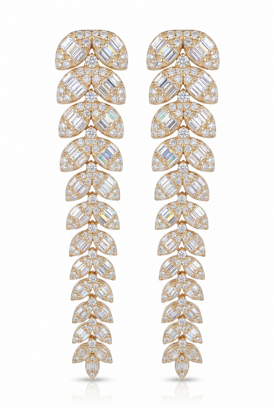 Small Leaf Long 14K (or 18k upon request) Yellow Gold Drop Earrings