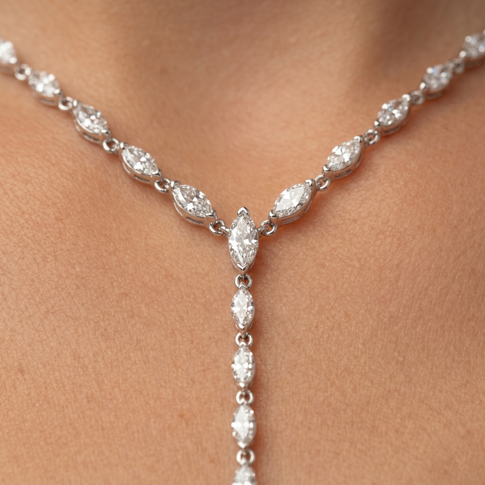 Moon Lariat Diamond Necklace in 18K White Gold