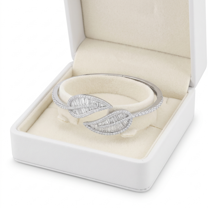 Double Marquise Leaf Diamond Bangle in 18K White Gold